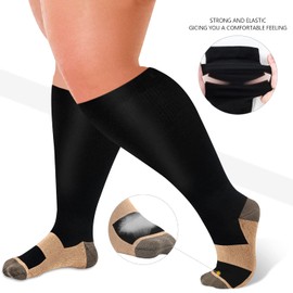 Diu Life 3 pares de calcetines de compresión de talla grande para mujeres y hombres, pantorrilla ancha de 20 a 30 mmhg, soporte alto para la circulación