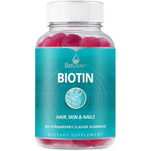 Biotin Gummies 10,000mcg Highest Potency for Hair Growth, Promotes Healthier Hair, Skin & Nail, Premium, Vegan, Non-GMO, Pectin-Based - Best Strength for Women & Men - 80 Count Strawberry Flavor