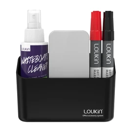 loukin Magnetic Marker Holder Set, Dry Erase Marker Holder, Dry Erase Accessory Tray Set (Includes 1 Eraser, 1 Cleaner, 2 Dry Erase Markers), Ideal for Office, School or Home Use(Black)