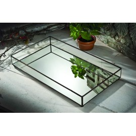 Mirrored Glass Tray Decorative Bathroom Vanity Cosmetic Makeup Organizer Jewelry Display Perfume Holder Dresser Home Décor Candle Tray J Devlin Tra 109