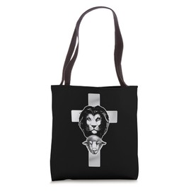 Christian Jesus Lion And Lamb - God Cross The Christ Tote Bag