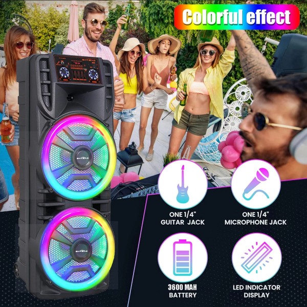 Unbranded LED Dual 12" Portable Party Bluetooth Speaker Subwoofer TWS
