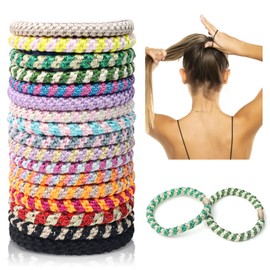18 Pcs Elastics Hair Bands Ponytail Holders, Mixed Color No Damage Hair Ties, Colorful Braided Hair Bobbles, Superior Elasticity Hair Ties, No Crease Soft Hair Ties for Long Short Straight Curly Hair