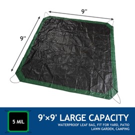 SUNLITAP Leaf Tarp 9x9 Ft, Lawn Garden Leaf Tarp with 4 Drawstrings, Reusable Waterproof Poly Tarp Yard Waste Bags, All Purpose Protective Cover for Bikes, Furniture Cover, Tent Footprint