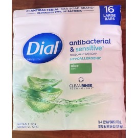 Dial Bar Soap Antibacterial & Sensitive Aloe 16 Bars