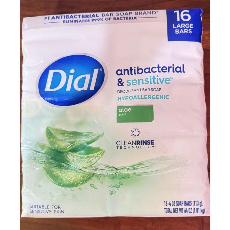 Dial Bar Soap Antibacterial & Sensitive Aloe 16 Bars