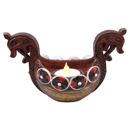 Ebros Gift Ancient Viking Longship Candle Holder Figurine Nordic Viking Age Tea Light Votive Decor
