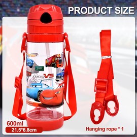 MIFKLMV Cars Children's Water Bottle with Straw 600 ml Sports Water Bottle Leak-Proof Children's Bottle Portable Water Bottle Ideal for Nursery School and Sports