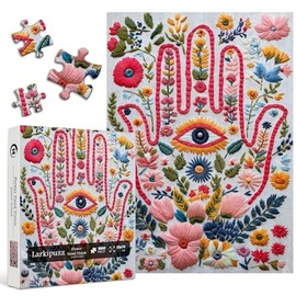 Rompecabezas de flores para adultos, 1000 piezas, rompecabezas de flores silvestres colorido Larkipuzz, mano de ojo, difícil imposible, bordado de plantas como arte casero