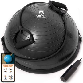 URBNFit Half Balance Ball - Yoga Ball Balance Trainer for Core Stability & Full Body Workout at Home or Gym - Resistance Bands, Pump and Exercise Guide Included - Teal