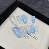 10 Pcs Handmade Medium Press on Nails Almond Blue Seawater