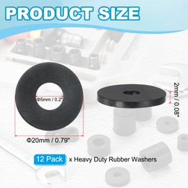 YELARXI Rubber Spacer, Thick Rubber Bushing Washers Anti Vibration Spacer Round Isolation Pads, 0.8" x 0.2" x 0.1"(20 x 5 x 2 mm) Fit for Hardware Home Car Accessories (12 Pack, Black)