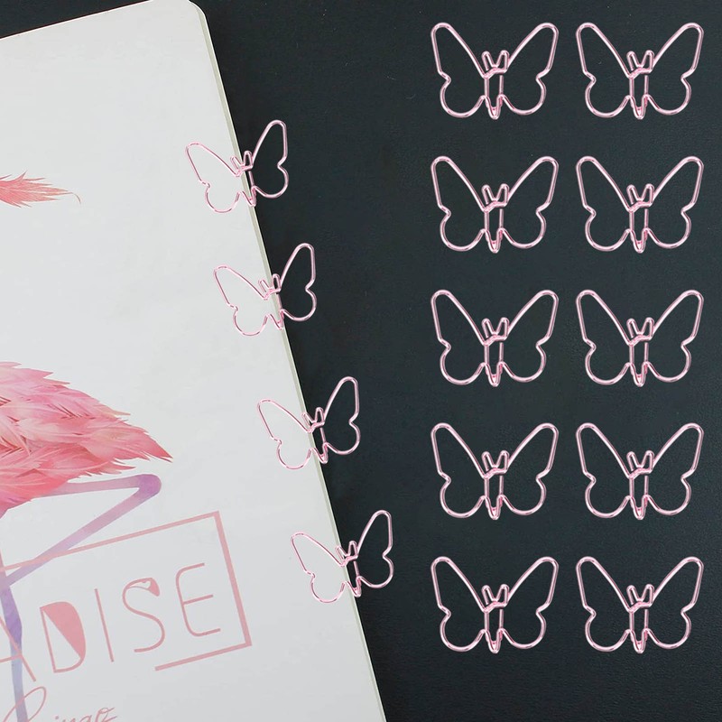 100 Pcs Shaped Paper Clips Pink Butterflies Shape Metal Cute