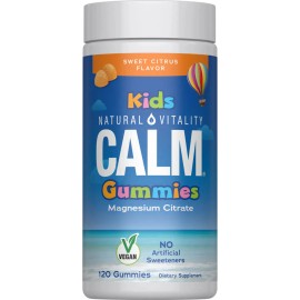 Natural Vitality CALM Kids Suplemento de Magnesio, 83mg por gomita, 120 gomitas sabor cítrico dulce