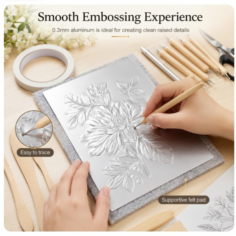 Yaocom 22 Pcs Metal Embossing Kit for Beginners, 0.3mm Thick