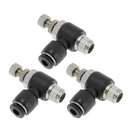 HOPESPANNER Push to Connect Air Fittings 5/32" 90 Degree Air Flow Control Valve Plastic Metal 1/8"BSPT 3 Pcs Black Silver Tone