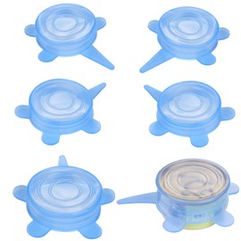 SLSON 6 Pack Pet Food Can Cover Stretchable 1 Fit 3 Universal Size Silicone Can Lids for Dog and Cat Food Can Blue