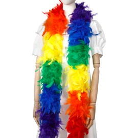 Larryhot Rainbow Mardi Gras Boa - 45g 2Yards Colorful Feathers Boa for Carnival,Costume,Concert and Home Decoration(45g-Rainbow)