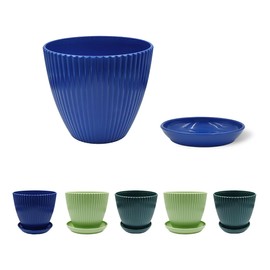 RooTrimmer 6 Pack Plant Pots with Drainage Holes and Saucers 7 Inch Plant Planter with 3 Colors Indoor and Outdoor Flower Pots (Top Diameter 7 inch Plus)