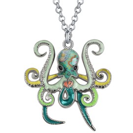 LONYOO Enamel Cute Octopus Necklace Chain Zinc Alloy Pendant Jewellery Octopus Ocean Gifts for Women Girls, Zinc, No Gemstone