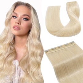 TESS Clip In Hair Extension Blonde,Hair Extensions Real Human Hair One Peice 5 Clips Straight Natural Hairpieces for Womens/Girls(#60 Platinum Blonde,08Inch)