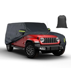 BHock Auto Heavy Duty Waterproof Car Cover Fit for Jeep Wrangler 4 Door, Custom Fit for JK JL Unlimited 2006-2025, All Weather Outdoor Cover with Door Zipper for Sun, Rain, Dust, Snow & UV Protection