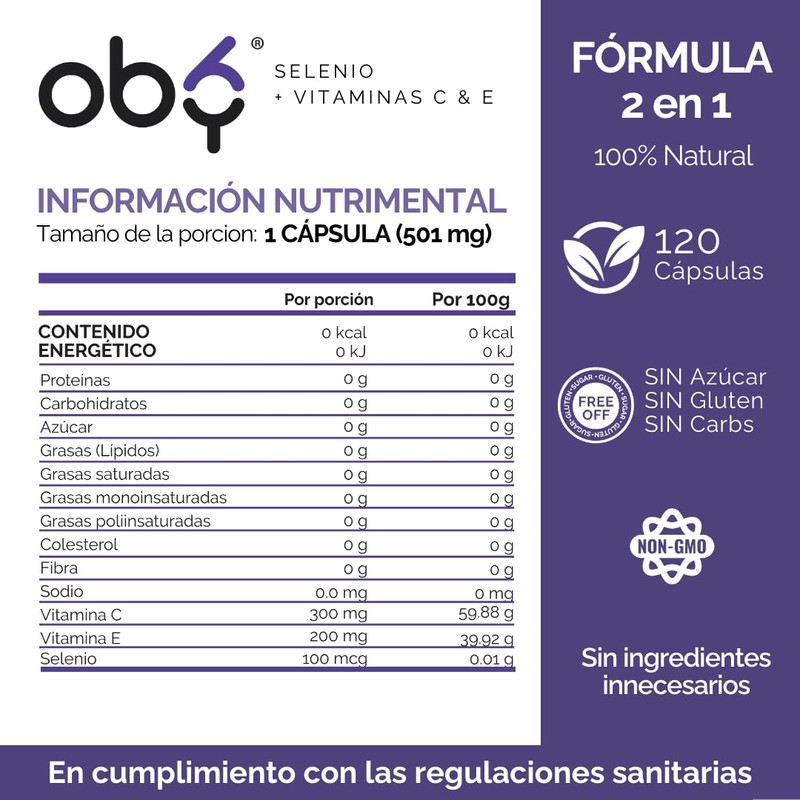 OBY Selenio enriquecido con Vitamina C y Vitamina E |