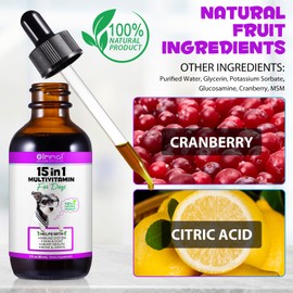 Dog Multivitamin, 15 in 1 Dog Multivitamin Liquid Drops Supplements for Skin & Coat, Heart Health, Bones and Joint, Dogs Vitamins with Glucosamine and MSM, Immune System Support -60ml