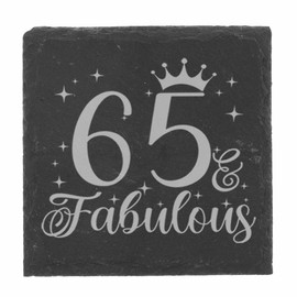 65th Birthday Gift for Women 65 & Fabulous Engraved Slate Coaster Present for 65 Year Old Etched Natural Slate Placemat (Square Coaster)