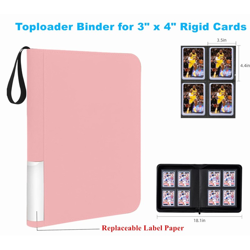 Toploader Binder, 4-Pocket Top Loaders Binder Album Holds 128 Top
