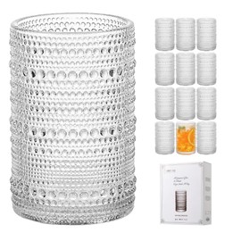 Amzcku Vintage Highball Drinking Glass Set of 12 - Kitchen Glasses Cup for Water, Cocktail, Milk, Juice and Beverage
