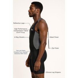 Wixen Men's Performance Triathlon Suit Sleeveless Tri Suit Padded Quick Dry Run Swim (Gray XL)