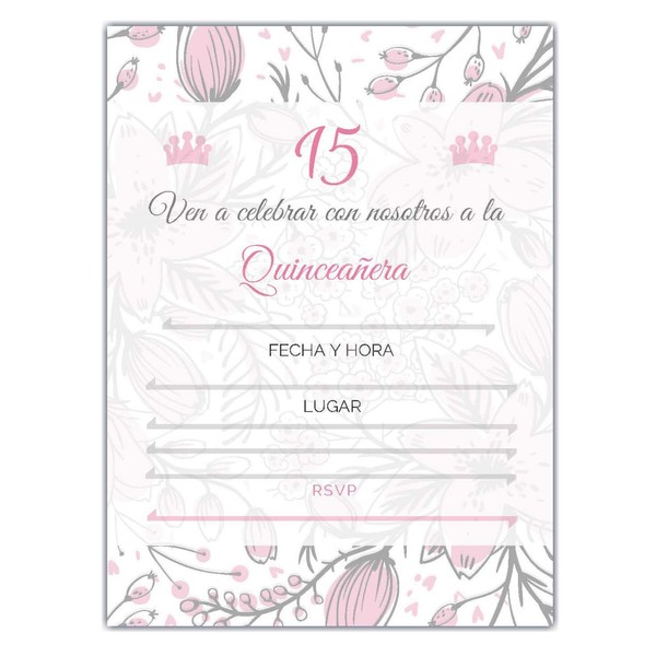 Elcer 25 Quincenera Party Invitations with envelopes | Blank Fill-in Invites | 5 x 7 | 15th Birthday Party Favor | Sweet 15 | En Espanol | In Spanish