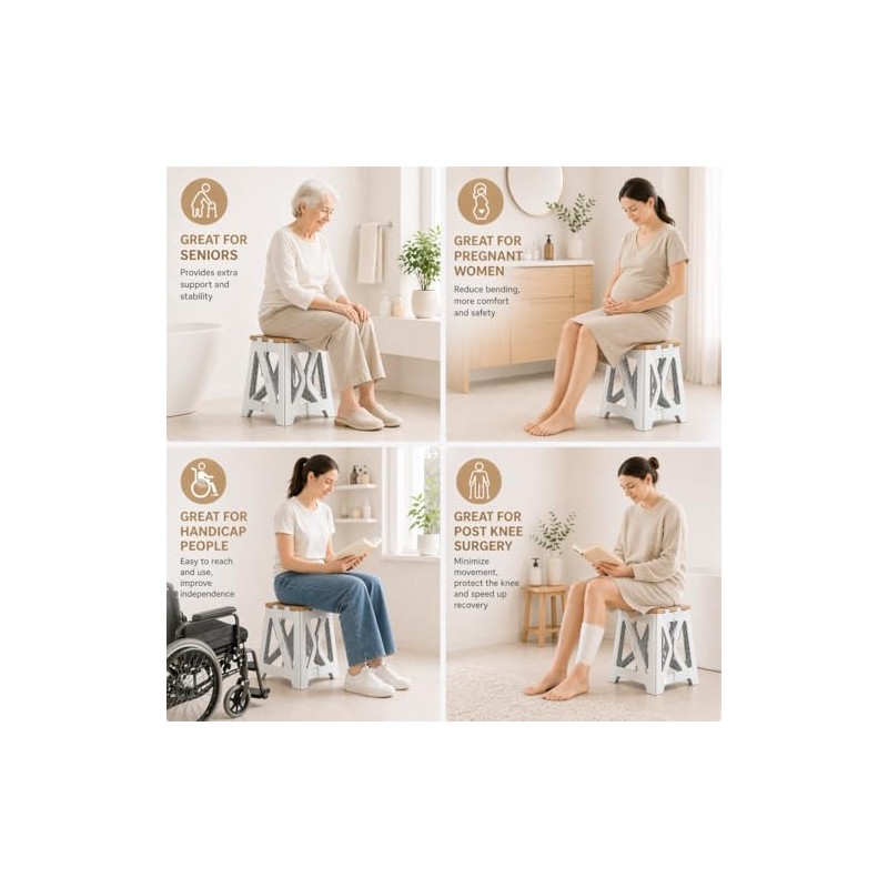 Folding Shower Stool Foot Rest - 330lbs Heavy-Duty Anti-Slip Shower