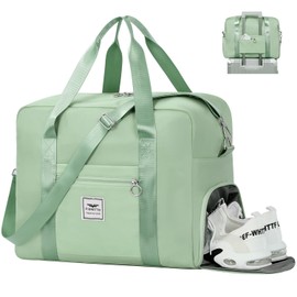 FIORETTO for Easyjet Airlines Cabin Bag 45x36x20 Underseat Travel Hand Luggage Carry on Bag Weekend Overnight Duffle Holdall Bag for Women and Men with Shoes Compartment Green