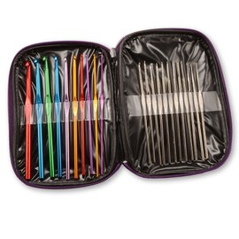 AKORD Pack Of 22 Sizes Multi-colour Aluminium & Steel Crochet Hooks Needles Yarn Weave Knit Craft Set In Case