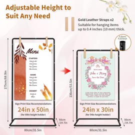 VibeHaven Welcome Sign Stand for Wedding - Adjustable Heavy Duty Easel w/Design Bundle & Leather Straps, Wedding Sign Stand for Welcome Signs, Seating Charts Display (Black)