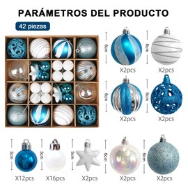 Juego de Adornos para árbol de Navidad, 42 Unidades Kit de Esferas Navideñas Decorativas Colgante para árboles de Navidad Adornos Surtidos para Pino Navideño Juego de Adornos de Esferas de Navidad Decoraciones Inastillables de Fiesta de Navidad, Bodas, F