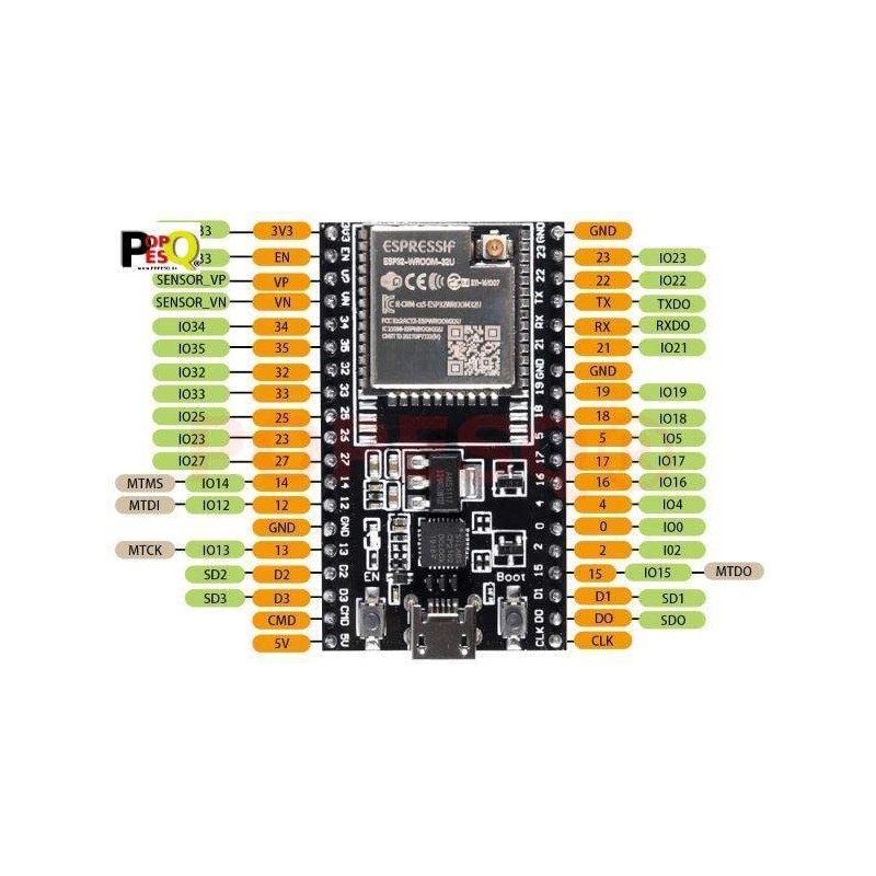 POPESQ® ESP32-WROOM-32U Board 38 Pin Compatible with Arduino IDE External