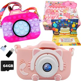 Cat Kids Camera, 64 GB, Japanese Support, 48 Megapixels, 1080P HD, Toy Camera, Selfie, Educational Toy, For Girls, Boys, Birthdays, Christmas, Present, Pink