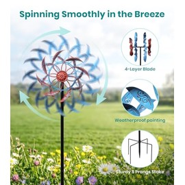 4 Layer Wind Spinner Outdoor Metal, 13" Kinetic Wind Spinner for Yard and Garden, Decorative Metal Yard Art for Lawn or Patio
