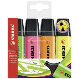 Stabilo Boss Highlighters, Pack of 4, Yellow, Green, Orange and Pink