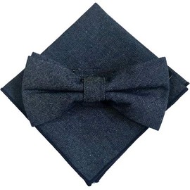 [Bow Tie Specialty Store nanairo] Bow Tie Pocket Square Set of 2 Men's one-touch Formal Denim Jeans Casual after-party party Indigo Blue