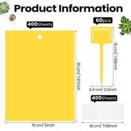 Qualirey 400 Pcs 6 x 8 Inch Sticky Traps for Gnats Dual Sided Fruit Fly Sticky Traps for Indoor and Outdoor Plant with Twist Ties and Plastic Holders for Flying Plant Insect, Fungus Gnats (Yellow)
