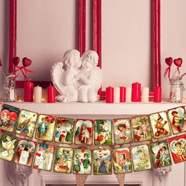 Valentine's Day Decorations Vintage Valentine's Day Banner 20 PCS Valentine's Day Love's Greeting Banner Wall Fireplace Decoration for Valentines Day Anniversary Wedding Party Supplies Decorations