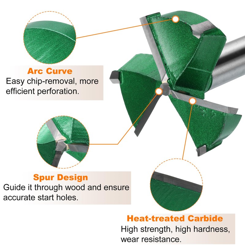 sourcing map Forstner Drill Bit 1-3/4" (45mm) Carbide Upgraded 3