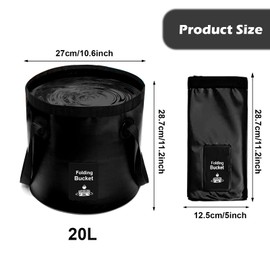 Collapsible Bucket with Handle, Lightweight Folding Water Container, Portable Collapsible Bucket for Fishing, Camping, Hiking, Backpacking, Outdoor Survival, Car Washing Black 20L
