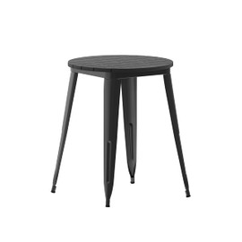 Taylor & Logan Ani Outdoor Dining Table, 23.75" Round All Weather Black Poly Resin Top with Black Steel Base