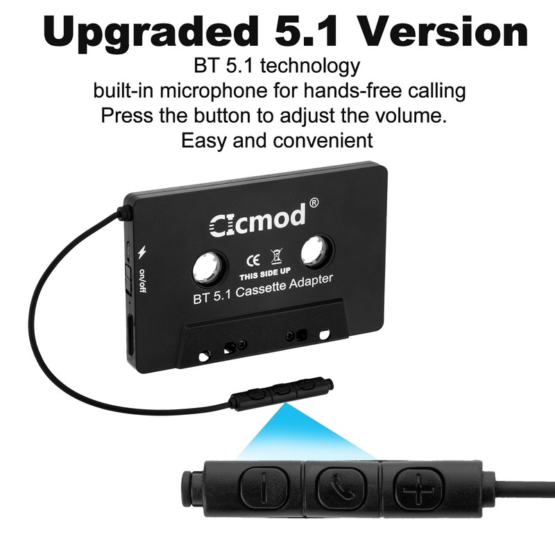 CICMOD BT 5.1 Car Cassette Adapter with Built-in Microphone Hands-Free