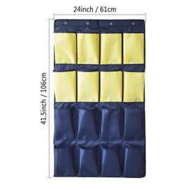 HeyToo Over The Door Shoe Organizer 16 Large Oxford Fabric Pockets Accessory Storage Hanging Narrow Closet Wall Navy and Yellow
